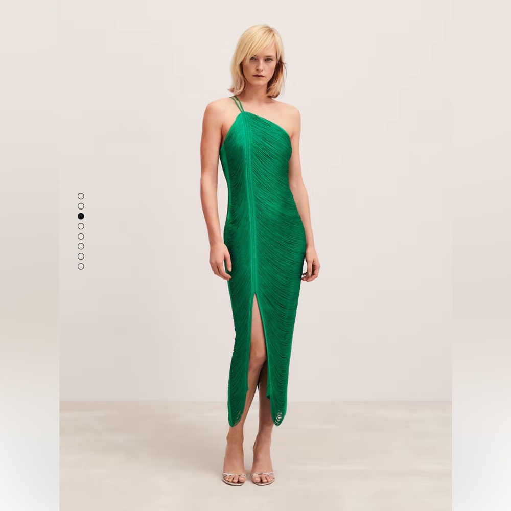 Asymmetric green fringed MANGO CAPSULE dress